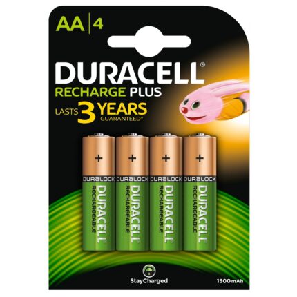 Duracell Recharge Plus Pack of 4 AA 1300mAh Rechargeable Batteries (DURHR6B4-1300SC)