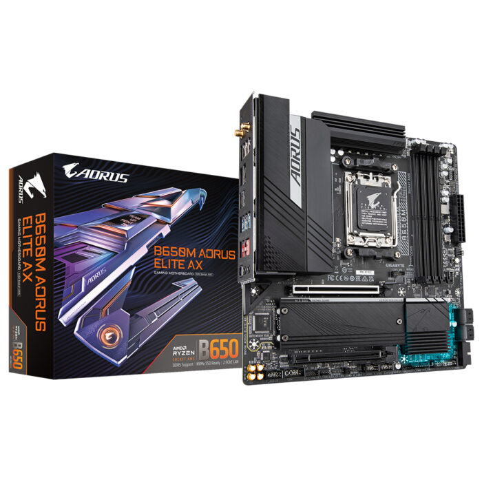 Gigabyte B650M AORUS ELITE AX Motherboard - Supports AMD AM5 CPUs, 12+2+1 Digital VRM, up to 8000MHz DDR5 (OC), 1xPCIe 5.0 + 1xPCIe 4.0 M.2, Wi-Fi 6E, 2.5GbE LAN, USB 3.2 Gen 2 (B650M AORUS ELITE AX)