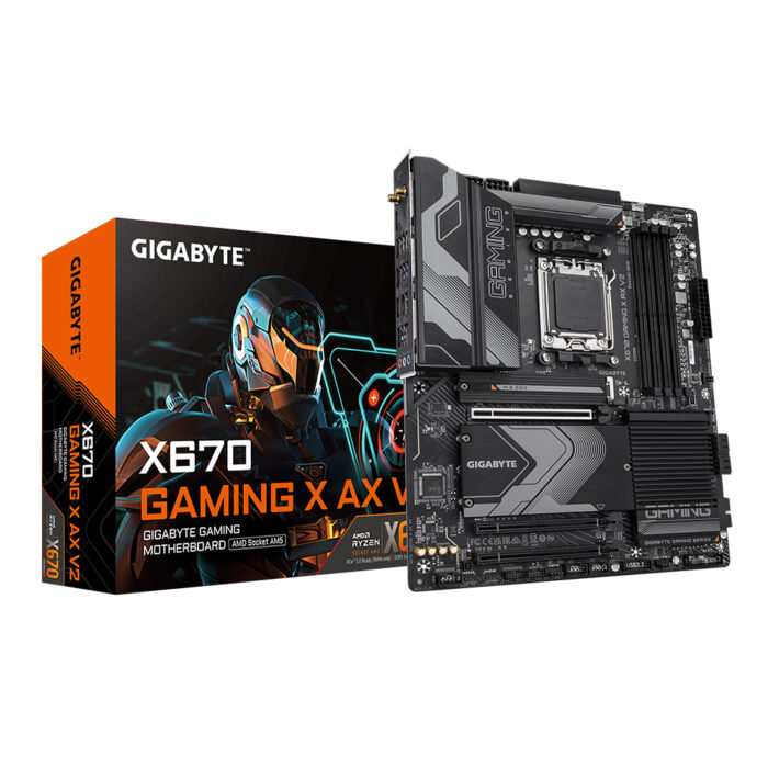 Gigabyte Motherboard - Supports AMD Ryzen 7000 CPUs, 16+2+2 phases VRM, up to 8000MHz DDR5 (OC), 4xPCIe 4.0 M.2, Wi-Fi 6E, 2.5GbE LAN, USB 3.2 Gen 2 (X670 GAMING X AX V2)