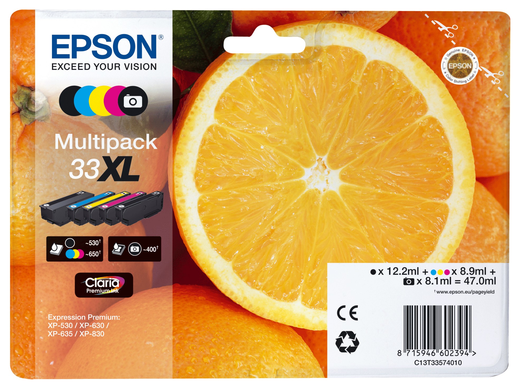 ibNeUM4Je0mBb8KSN5FSnQ.c-r.jpg Epson C13T33574011/33XL Ink cartridge multi pack high-capacity Bk,C,M,Y,PBK EasyMail 12,2ml+3x8,9ml+8,1ml Pack=5 for Epson XP 530 (C13T33574011)