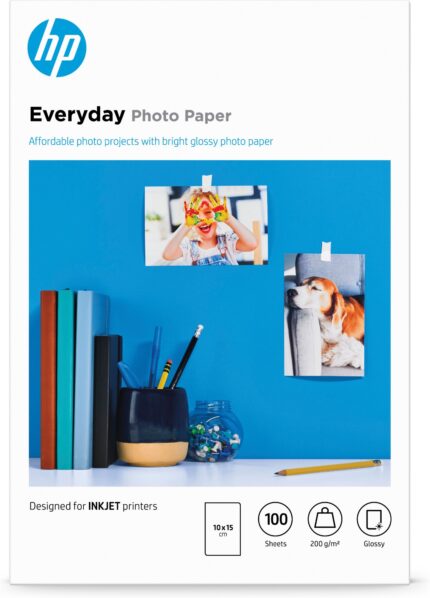 HP Everyday Photo Paper, Glossy, 200 g/m2, 10 x 15 cm (101 x 152 mm), 100 sheets (CR757A)