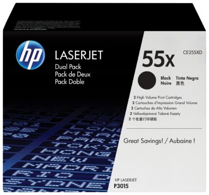 HP 55X Toner cartridge black high-capacity twin pack, 2x12.5K pages ISO/IEC 19752 Pack=2 for HP LaserJet P 3015 (CE255XD)