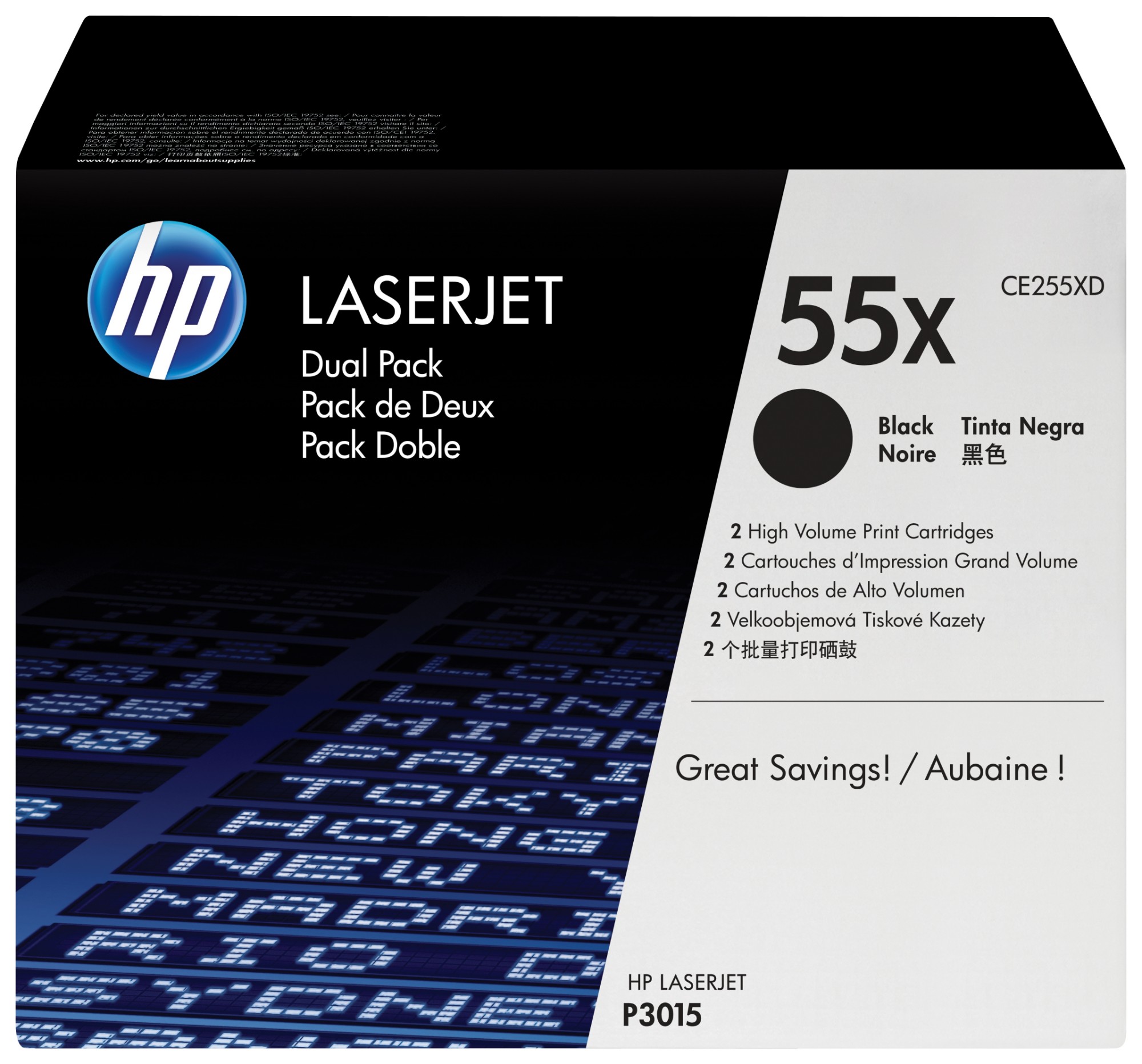 kd8C_n0mfEOZlA-xM_nKdQ.c-r.jpg HP 55X Toner cartridge black high-capacity twin pack, 2x12.5K pages ISO/IEC 19752 Pack=2 for HP LaserJet P 3015 (CE255XD)