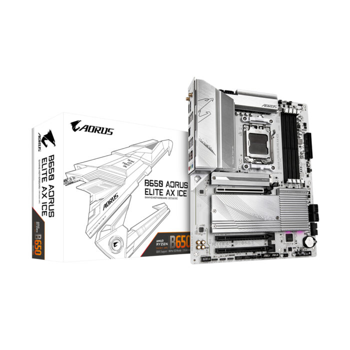 Gigabyte B650 AORUS ELITE AX ICE Motherboard - Supports AMD Ryzen 8000 CPUs, 12+2+2 Phases Digital VRM, up to 8000MHz DDR5 (OC), 1xPCIe 5.0 + 2xPCIe 4.0 M.2, Wi-Fi 6E, 2.5GbE LAN, USB 3.2 Gen 2 (B650 AORUS ELITE AX ICE)