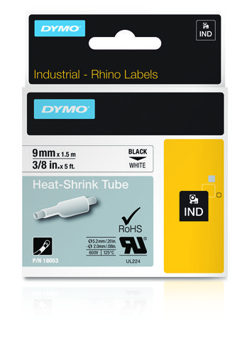 Dymo 18053/S0718280 Heat Shrink Tubes black / white 9mm x 1,5m for Dymo Rhino 6-12mm/19mm/24mm (18053)