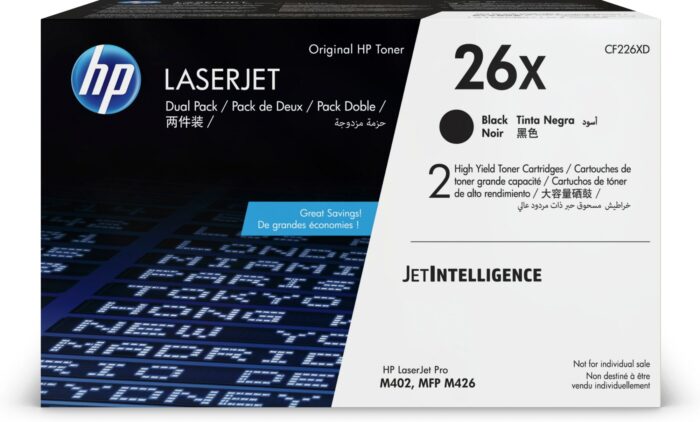 n0xgj2IrEk62HUf-CvBWJw.c-r.jpg HP 26X Toner cartridge high-capacity twin pack, 2x9K pages ISO/IEC 19752 Pack=2 for HP LaserJet M 402/e (CF226XD)