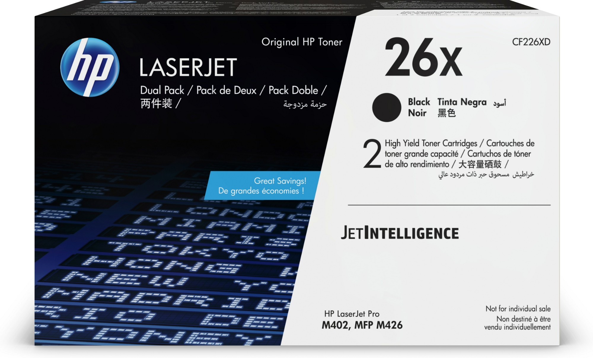 n0xgj2IrEk62HUf-CvBWJw.c-r.jpg HP 26X Toner cartridge high-capacity twin pack, 2x9K pages ISO/IEC 19752 Pack=2 for HP LaserJet M 402/e (CF226XD)