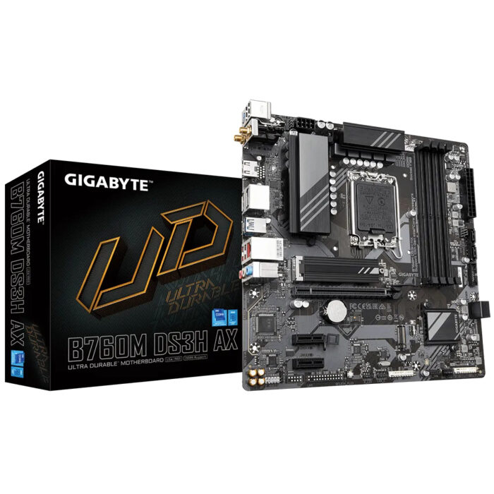 Gigabyte B760M DS3H AX Motherboard - Supports Intel Core 14th Gen CPUs, 6+2+1 Phases Digital VRM, up to 7600MHz DDR5 (OC), 2xPCIe 4.0 M.2, Wi-Fi 6E, 2.5GbE LAN, USB 3.2 Gen 2 (B760M DS3H AX)