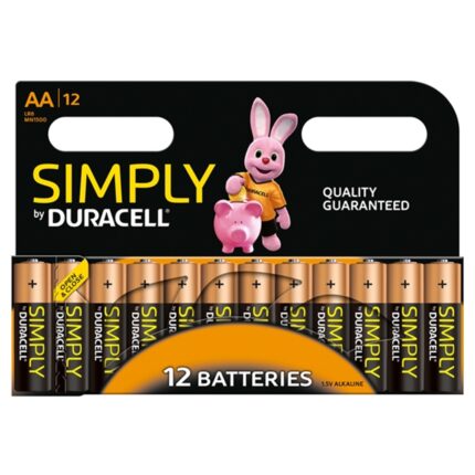 Duracell Simply Alkaline Pack of 12 AA Batteries (MN1500B12SIMPLY)