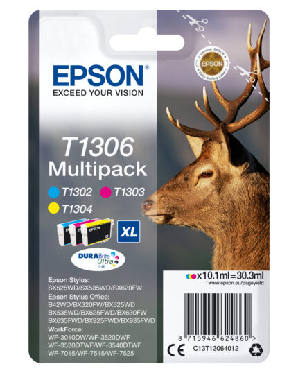 Epson C13T13064012/T1306 Ink cartridge multi pack C,M,Y XL 3x10.1ml Pack=3 for Epson Stylus BX 320/SX 525/WF 3500 (C13T13064012)