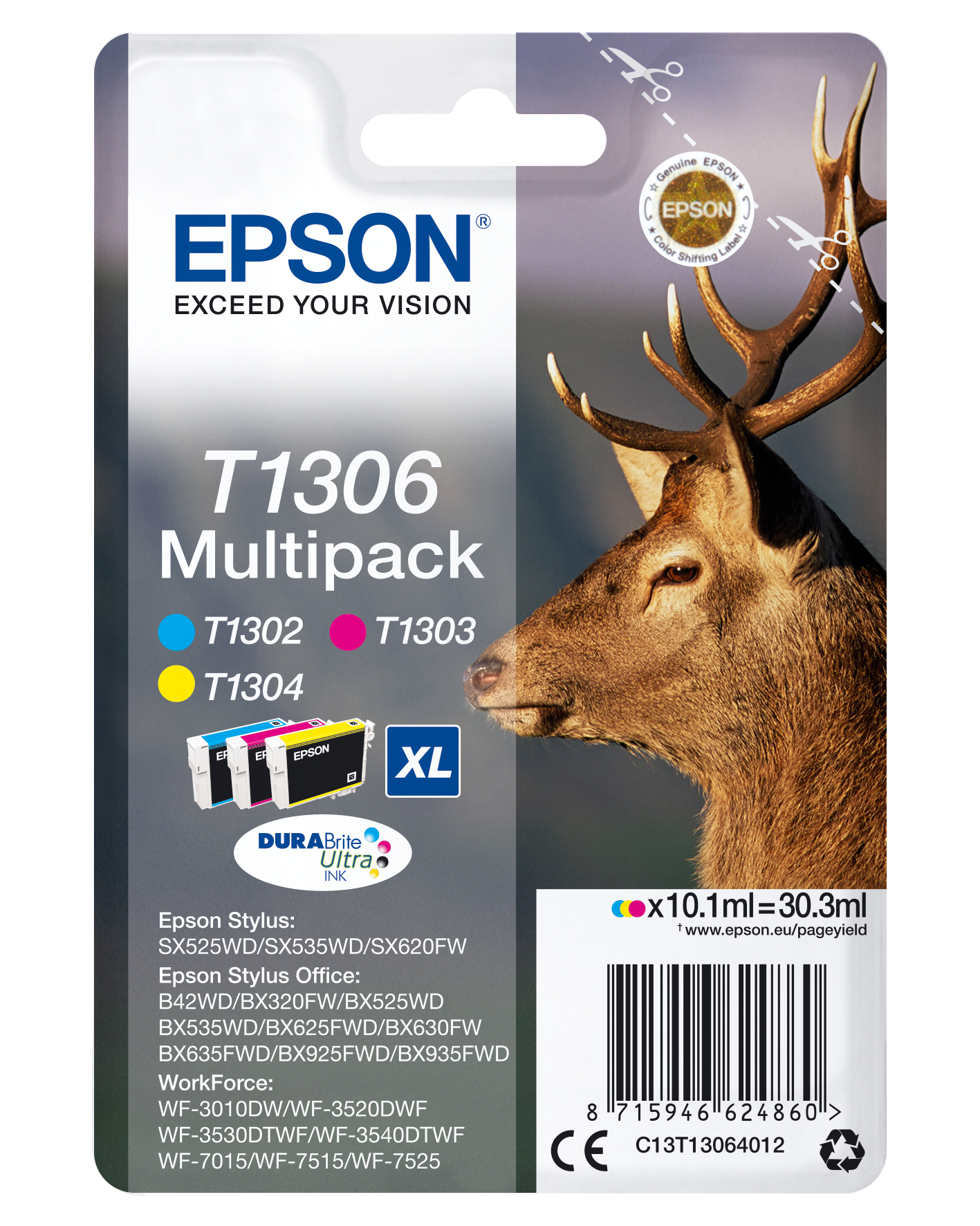 qMIHOyRVcEqq1OSuffBm6A.c-r.jpg Epson C13T13064012/T1306 Ink cartridge multi pack C,M,Y XL 3x10.1ml Pack=3 for Epson Stylus BX 320/SX 525/WF 3500 (C13T13064012)