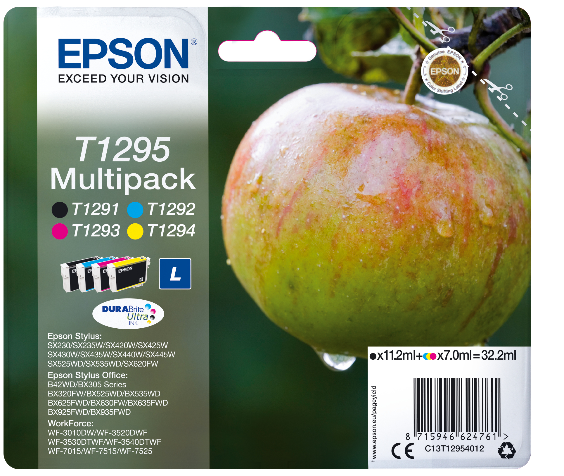 quyUAZj6S02ypS_eWmqwgw.c-r.jpg Epson C13T12954012/T1295 Ink cartridge multi pack Bk,C,M,Y 11,2 ml + 3x7 ml Pack=4 for Epson Stylus BX 320/SX 235 W/SX 420/SX 525/WF 3500 (C13T12954012)