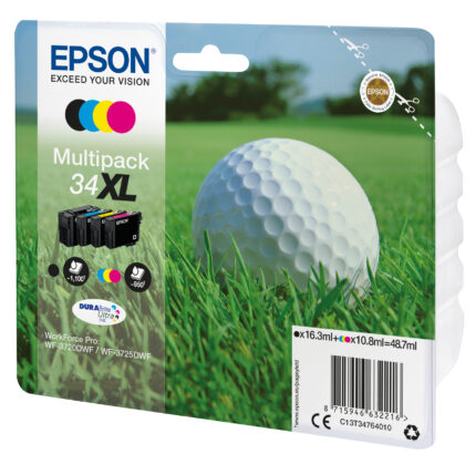 Epson C13T34764010/34XL Ink cartridge multi pack Bk,C,M,Y high-capacity 16,3ml + 3x10,8ml Pack=4 for Epson WF-3720 (C13T34764010)
