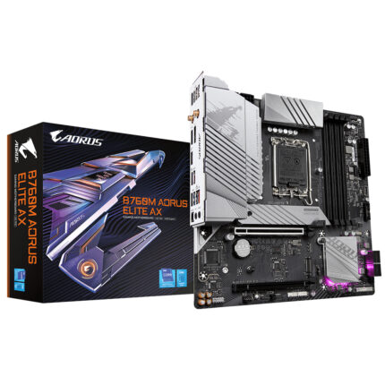 Gigabyte B760M AORUS ELITE AX Motherboard - Supports Intel Core 14th Gen CPUs, 12*+1+1 Phases Digital VRM, up to 7800MHz DDR5 (OC), 2xPCIe 4.0 M.2, Wi-Fi 6E, 2.5GbE LAN, USB 3.2 Gen 2 (B760M AORUS ELITE AX)