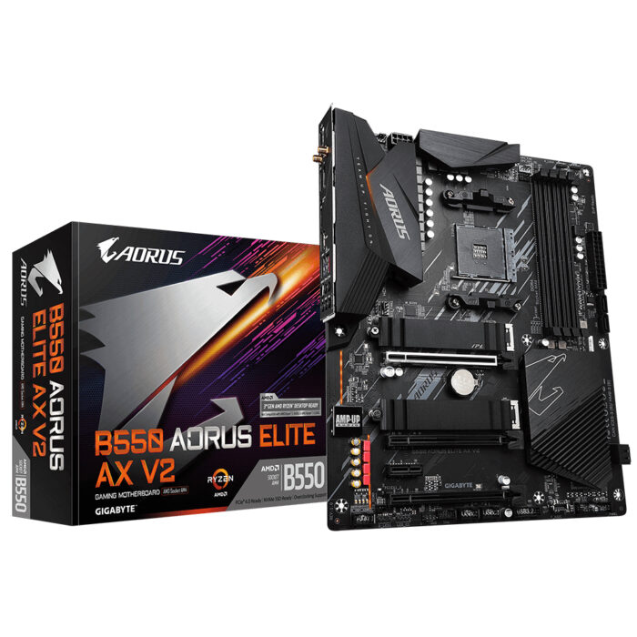 Gigabyte B550 AORUS ELITE AX V2 Motherboard - Supports AMD Ryzen 5000 Series AM4 CPUs, 12+2 Phases Digital Twin Power Design, up to 4733MHz DDR4 (OC), 2xPCIe 3.0 M.2, WiFi 6E, 2.5GbE LAN, USB 3.2 Gen1 (B550 AORUS ELITE AX V2)