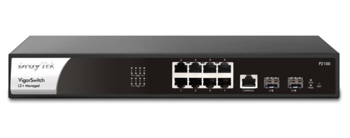 DrayTek P2100 Managed L2+/L3 Gigabit Ethernet (10/100/1000) Power over Ethernet (PoE) 1U Black, Silver (VSP2100-K)