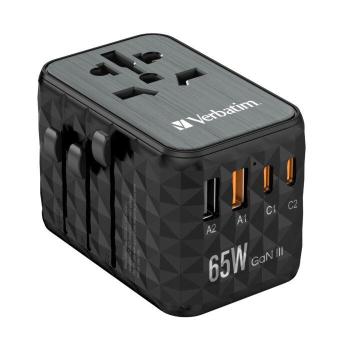 Verbatim GaN III Universal Travel Adapter UTA-05 with 2 x USB-C PD & QC 4+ & 2 x USB-A ports