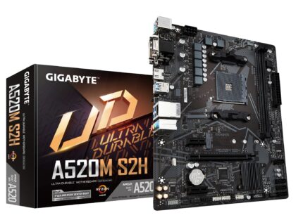 Gigabyte A520M S2H Motherboard - Supports AMD Ryzen 5000 Series AM4 CPUs, 4+3 Phases Pure Digital VRM, up to 5100MHz DDR4 (OC), PCIe 3.0 x4 M.2, GbE LAN, USB 3.2 Gen 1 (A520M S2H)