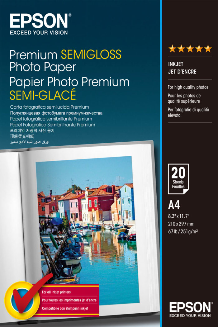 Epson Premium Semi-Gloss Photo Paper - A4 - 20 Sheets (C13S041332)