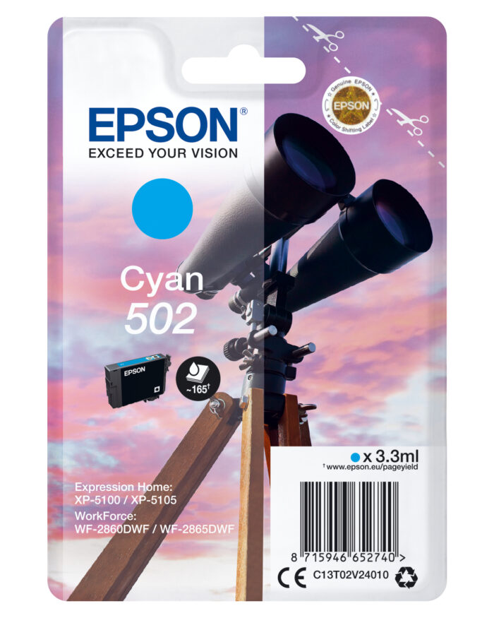 Epson C13T02V24010/502 Ink cartridge cyan, 160 pages 3,3ml for Epson XP 5100 (C13T02V24010)