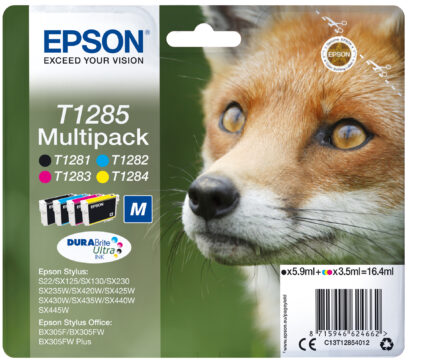 Epson C13T12854012/T1285 Ink cartridge multi pack Bk,C,M,Y 5,9 ml + 3x3,5 ml Pack=4 for Epson Stylus S 22/SX 235 W/SX 420/SX 430 W (C13T12854012)