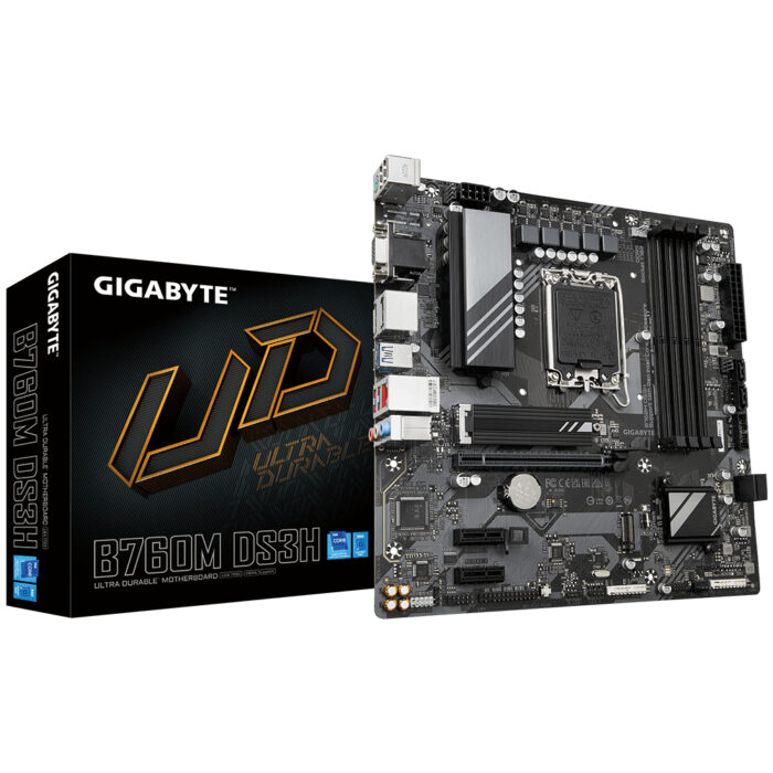 Gigabyte B760M DS3H Motherboard - Supports Intel Core 14th Gen CPUs, 6+2+1 Phases Digital VRM, up to 7600MHz DDR5 (OC), 2xPCIe 4.0 M.2, 2.5GbE LAN, USB 3.2 Gen (B760M DS3H)