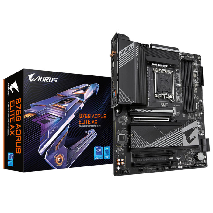 Gigabyte B760 AORUS ELITE AX Motherboard - Supports Intel Core 14th Gen CPUs, 12+1+1 Phases VRM, up to 7800MHz DDR5 (OC), 1xPCIe 4.0 + 2xPCIe 3.0 M.2, Wi-Fi 6E, 2.5GbE LAN, USB 3.2 Gen 2 (B760 AORUS ELITE AX)