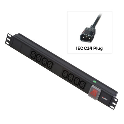 : Lindy 1U 8 Way IEC Sockets, Horizontal PDU with 3m IEC Mains Cable