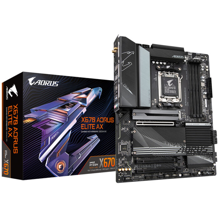 Gigabyte Motherboard - Supports AMD Ryzen 8000 Series AM5 CPUs, 16*+2+2 Phases Digital VRM, up to 8000MHz DDR5 (OC), 1xPCIe 5.0 + 4xPCIe 4.0 M.2, Wi-Fi 6E, 2.5GbE LAN, USB 3.2 Gen2 (X670 AORUS ELITE AX)