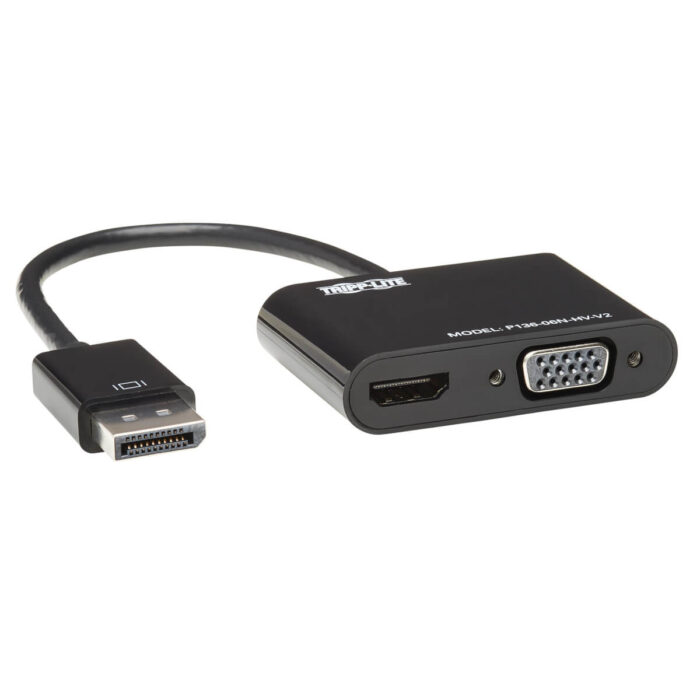 Tripp Lite P136-06N-HV-V2 DisplayPort to VGA/HDMI All-in-One Converter Adapter, DP ver 1.2, 4K 30 Hz HDMI