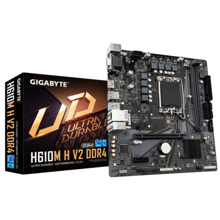 Gigabyte Motherboard - Supports Intel Core 14th CPUs, 6+1+1 Hybrid Digital VRM, up to 3200MHz DDR4 (OC), 1xPCIe 3.0 M.2, GbE LAN, USB 3.2 Gen 1 (H610M H V2 DDR4)