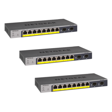 NETGEAR GS110TPv3 8-Port Smart Managed Desktop Gigabit PoE+ Switch, Three Pack w/ 2 x 1G SFP Ports (55W) - GS110TP-3