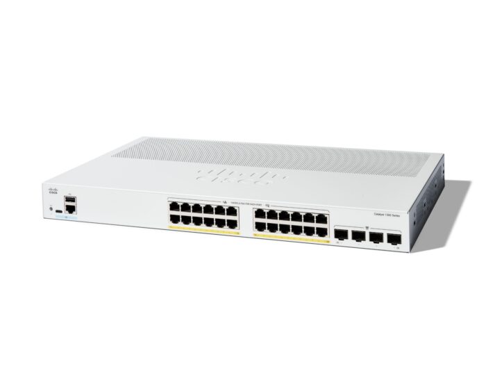 cisco 12 Cisco Catalyst 1300-24P-4G Managed Switch, 24 Port GE, PoE, 4x1GE SFP, Limited Lifetime Protection (C1300-24P-4G) - Image 1