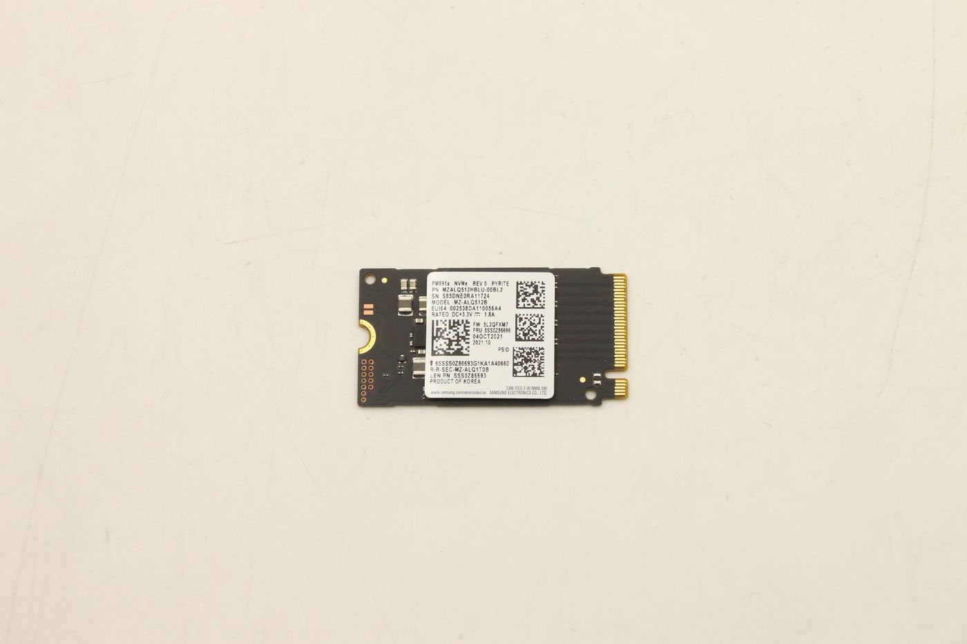 5SS0Z86696 Lenovo Samsung PM991A 512GB MZALQ512HBLU-00BL2 M.2 PCIe 2242 gen3*4 SSD (5SS0Z86696) - Image 1
