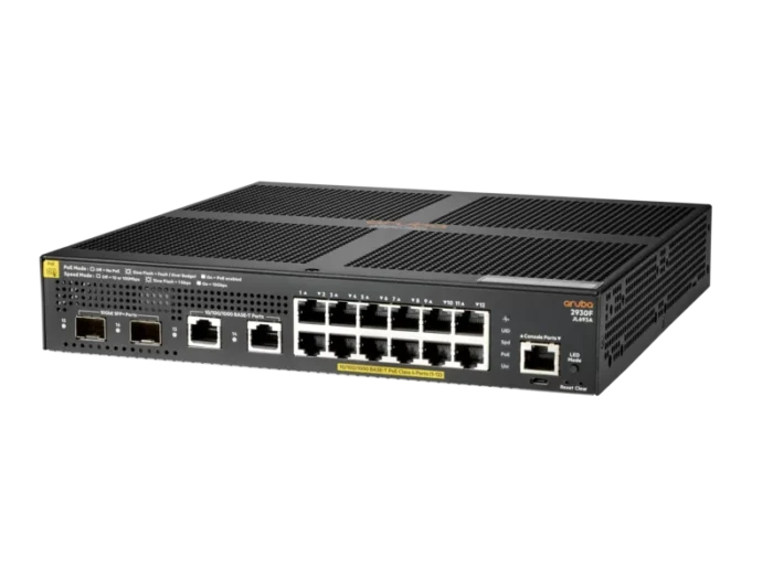HPE Aruba JL693A 2930F Series 12G PoE+ 2G/2SFP Managed Switch - Image 1